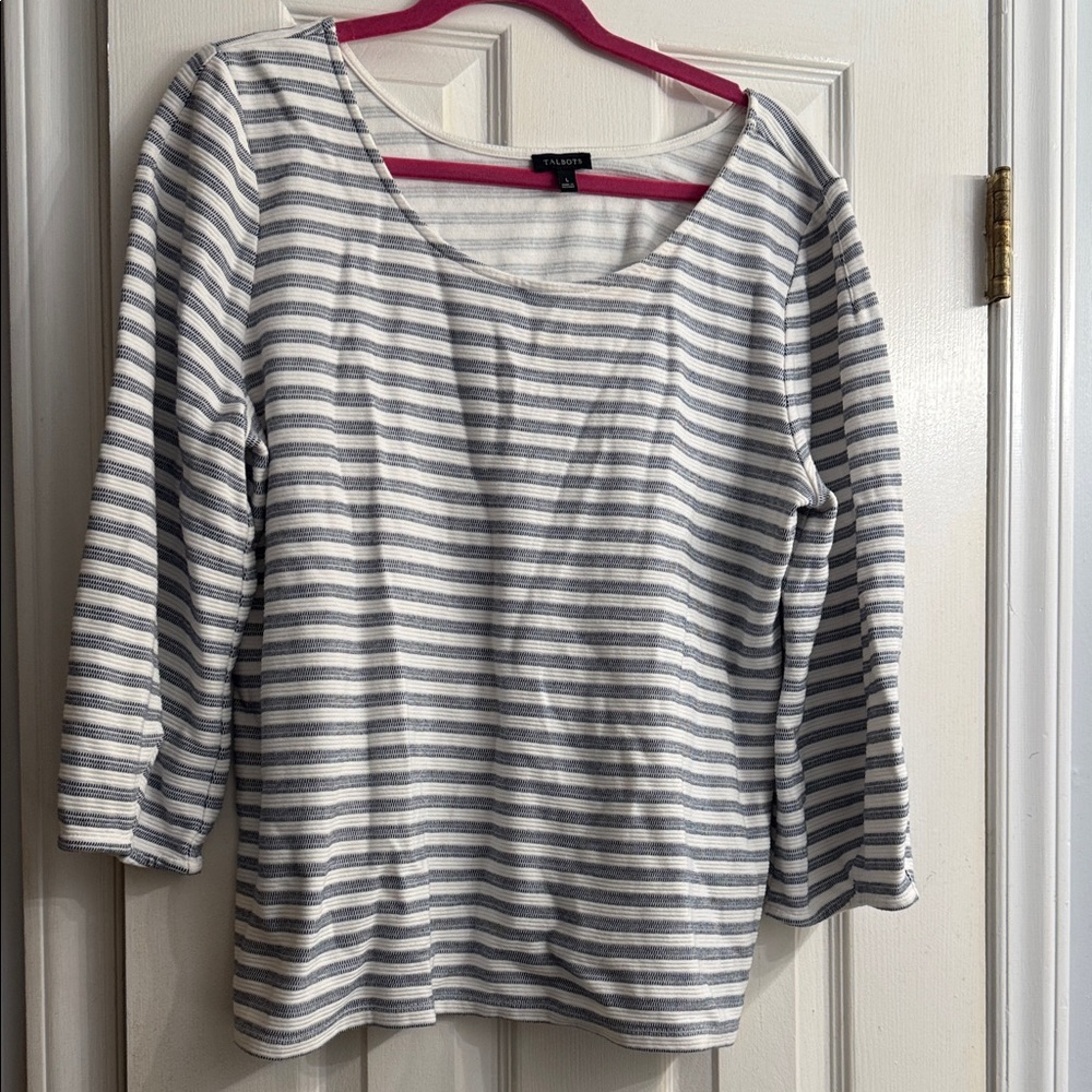 Talbots Navy and White Striped Top size L